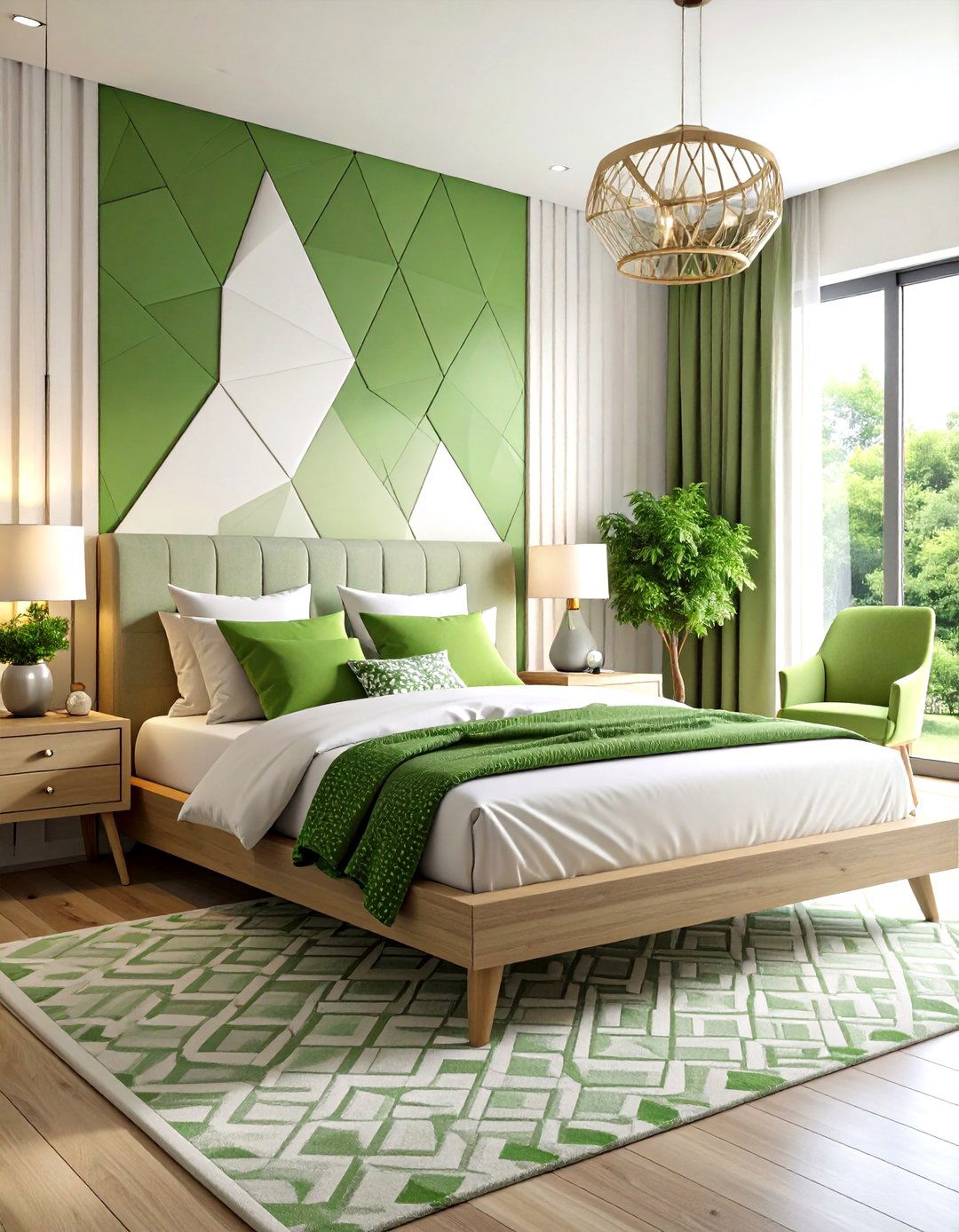 Green and White Geometric Patterns - 24 Green and White Bedroom Ideas