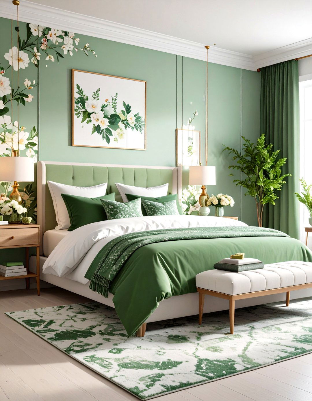 Green and White Maximalist Design - 24 Green and White Bedroom Ideas