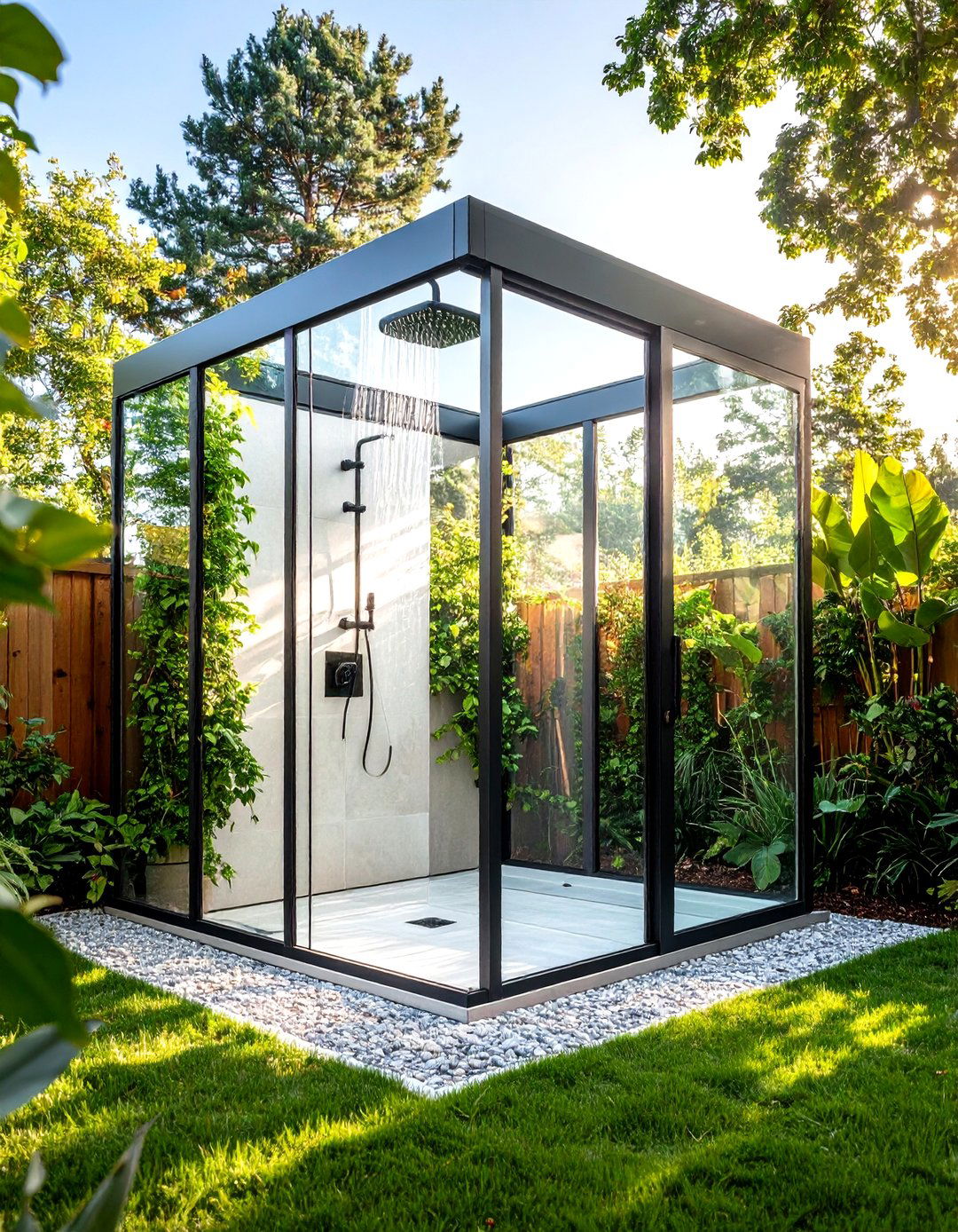Greenhouse Conservatory Style Glass Shower Room - 24 Outdoor Shower Ideas