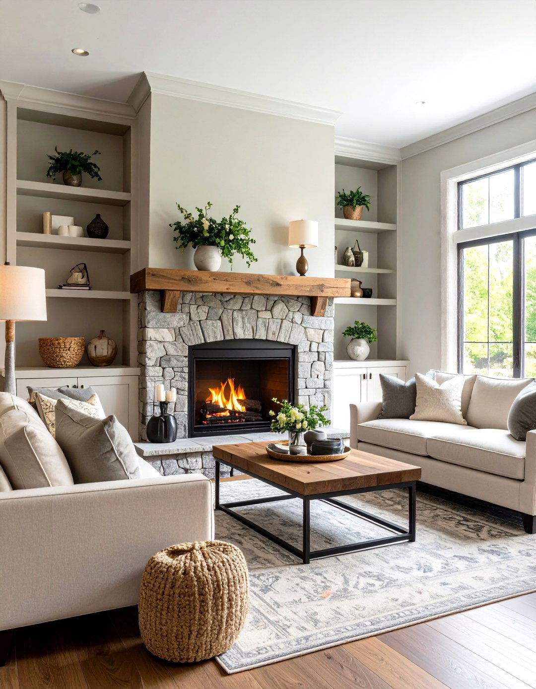 Greige Fireplace Surrounds - 24 Greige Living Room Ideas