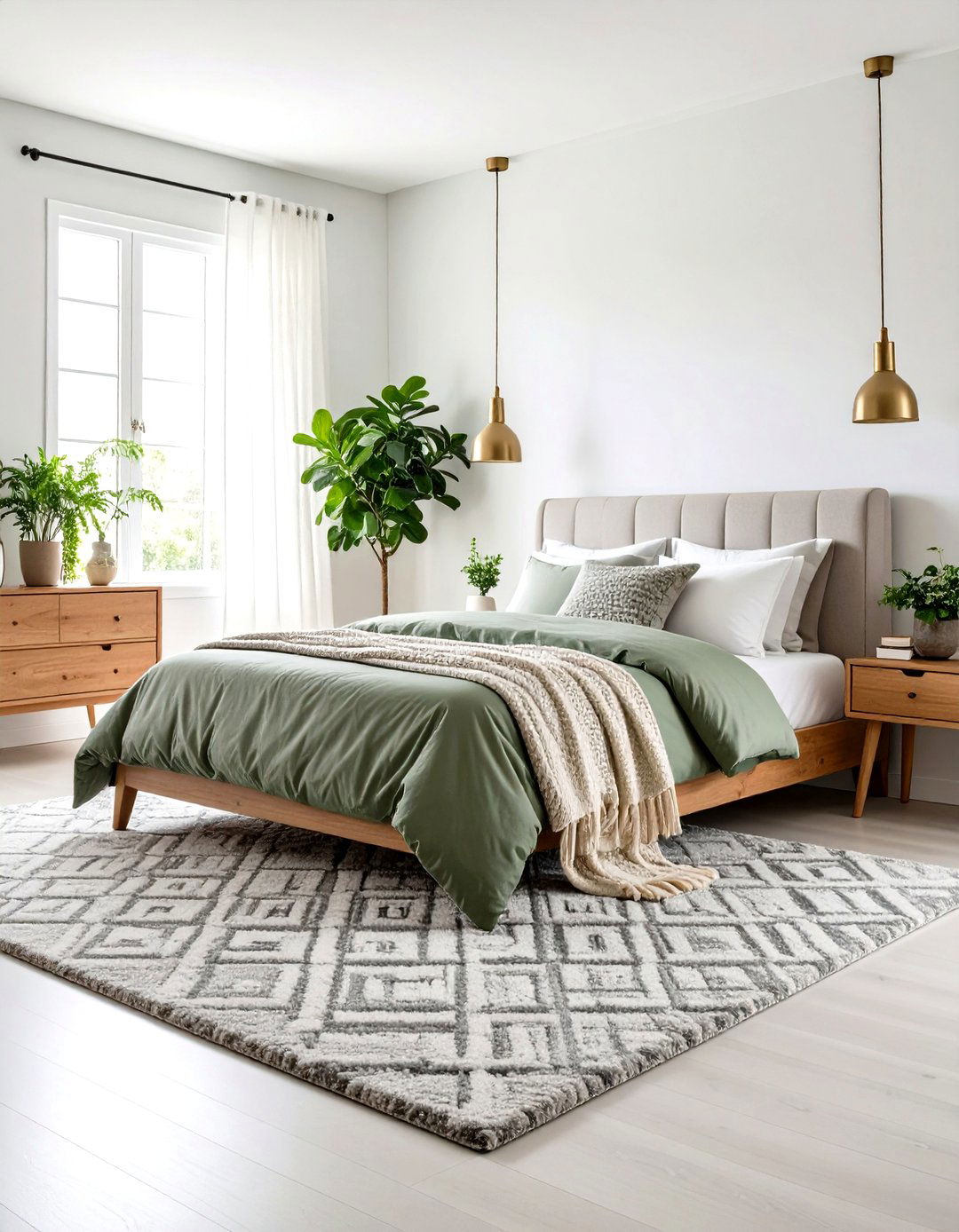Grey Area Rug with Sage Green Bedding - 24 Sage Green and Grey Bedroom Ideas