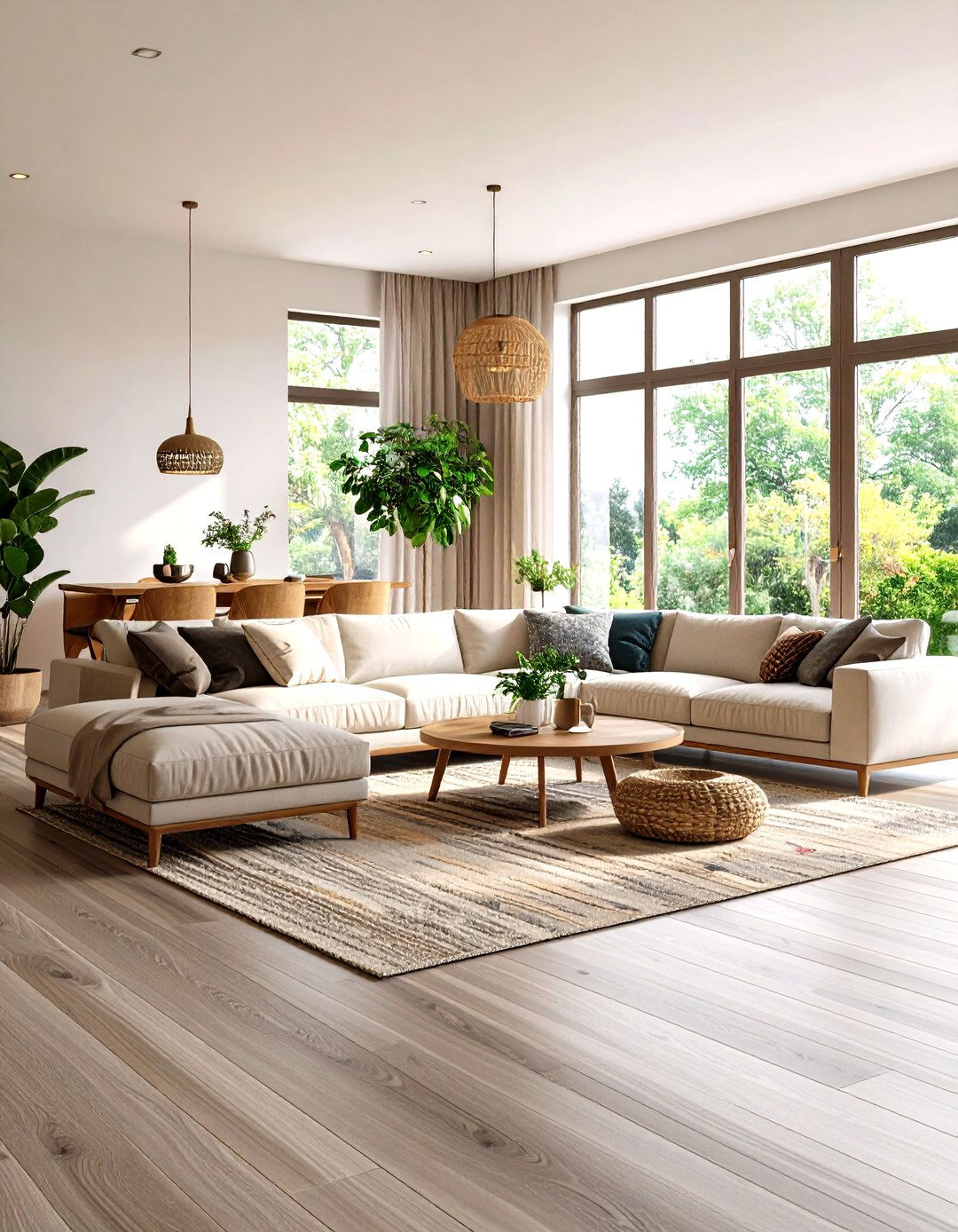Grey Engineered Wood Open Concept Flow - 24 grey flooring living room ideas