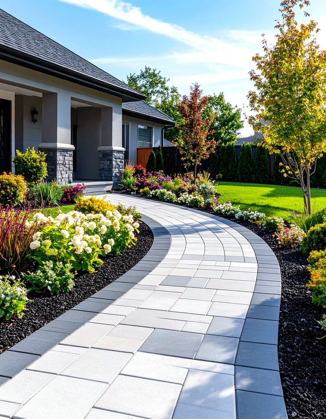 Grey Paver Border Definition Design - 24 Grey Paver Walkway Ideas