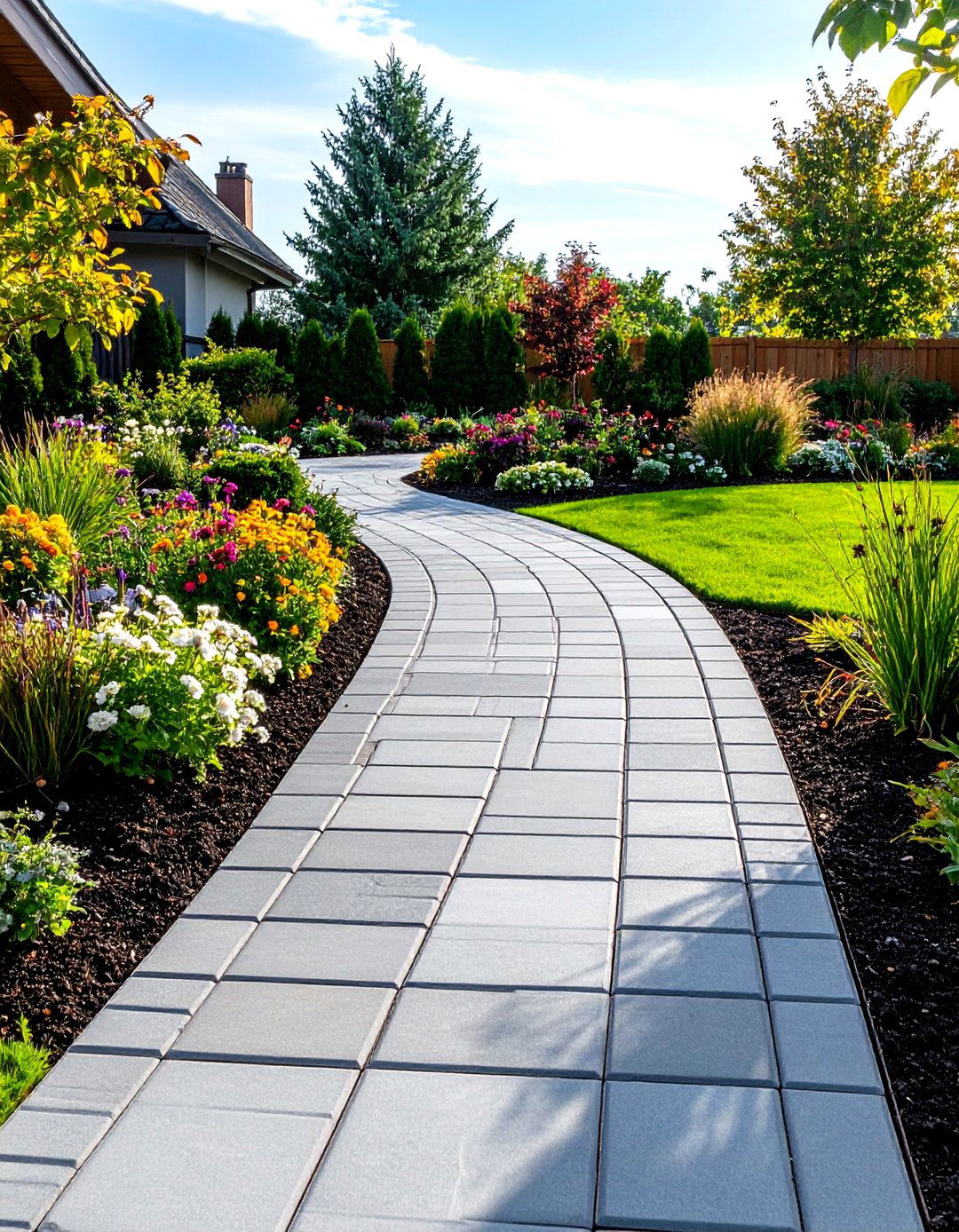 Grey Paver Transition Zone Design - 24 Grey Paver Walkway Ideas