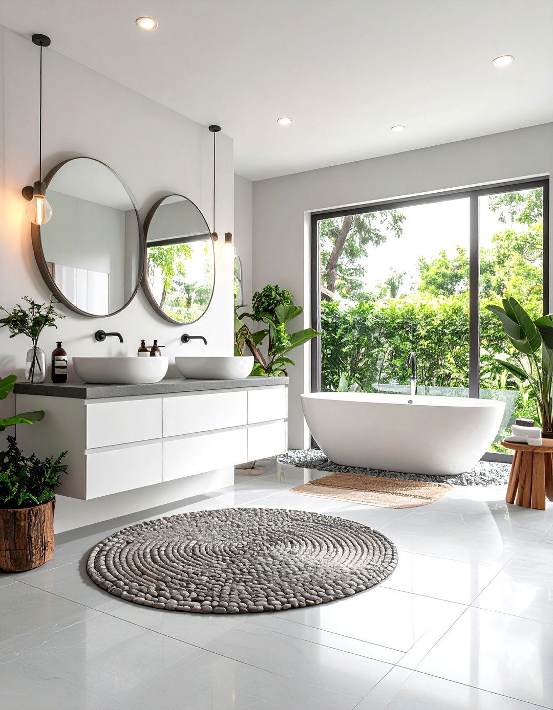 Grey Penny Rounds with White Rectangle Tiles - 24 Grey and White Bathroom Ideas