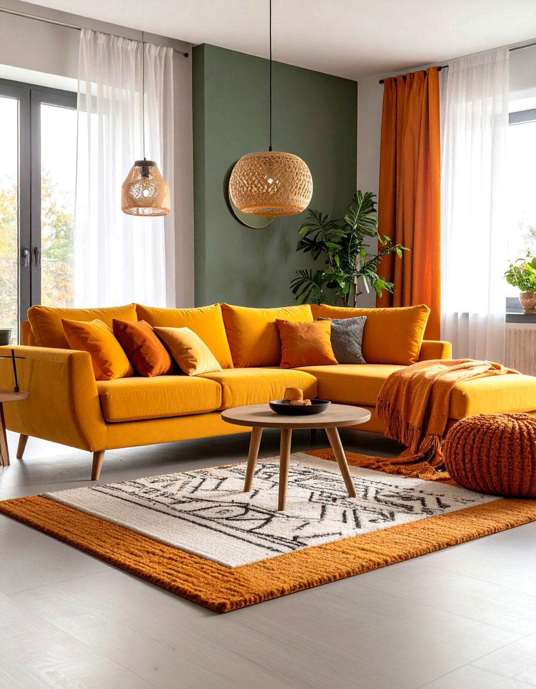 Grey Sectional with Orange Accessories Living Room - 24 Orange and Grey Living Room Ideas