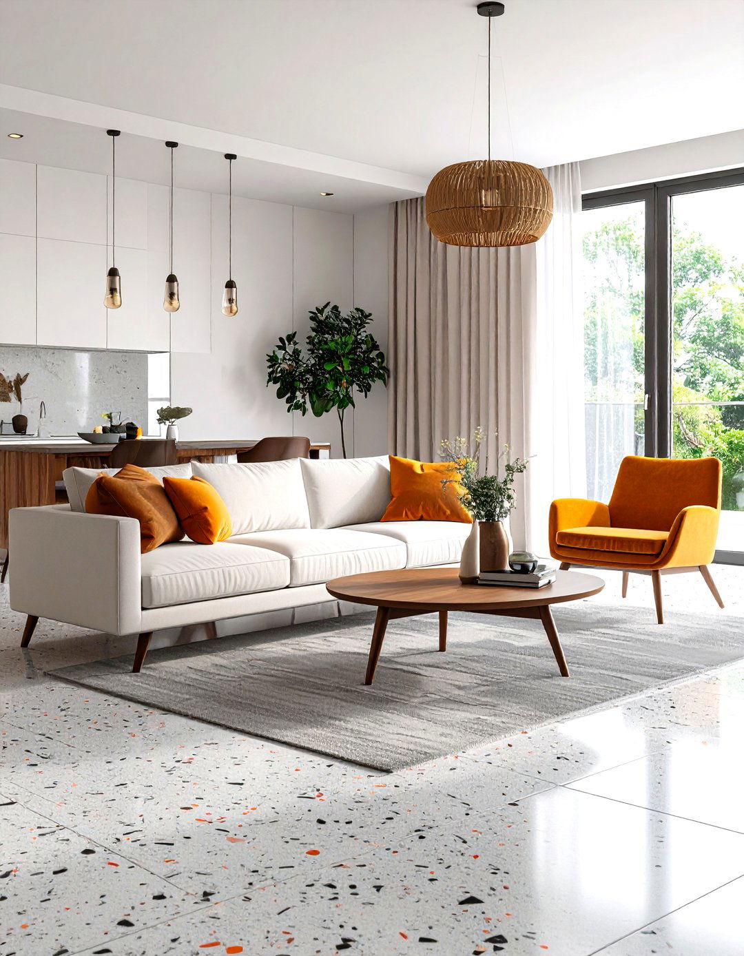 Grey Terrazzo Look Tile Retro Modern - 24 grey flooring living room ideas