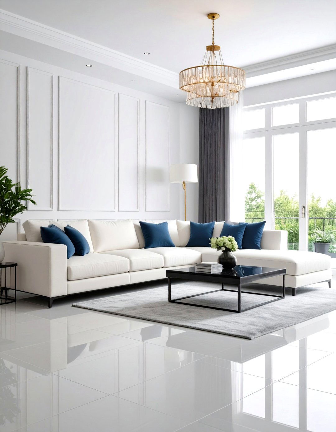 Grey Tile Flooring Contemporary Monochrome - 24 grey flooring living room ideas