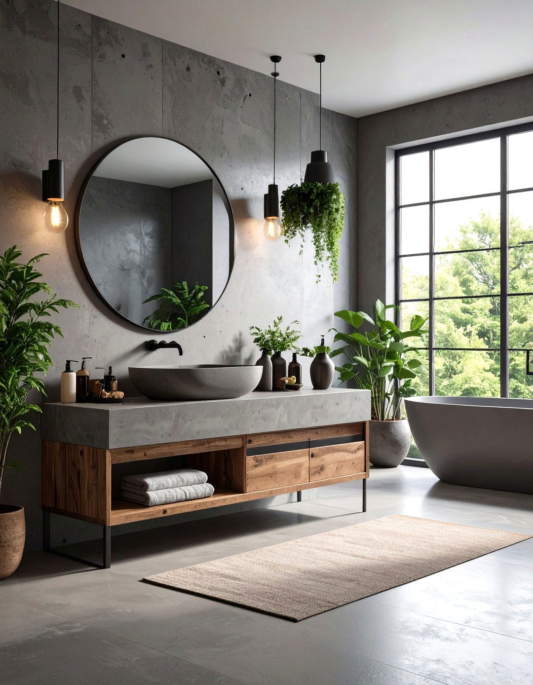 Grey Vanity with Concrete Countertop - 24 Grey Bathroom Vanity Design Ideas