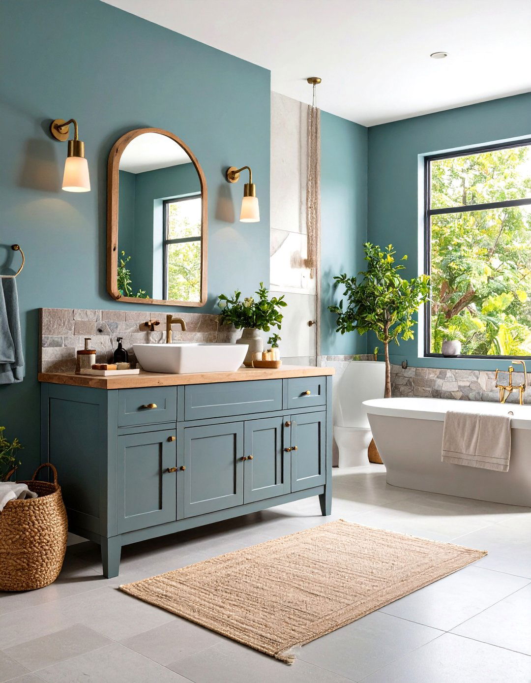 Grey Vanity with Mixed Materials - 24 Grey Bathroom Vanity Design Ideas