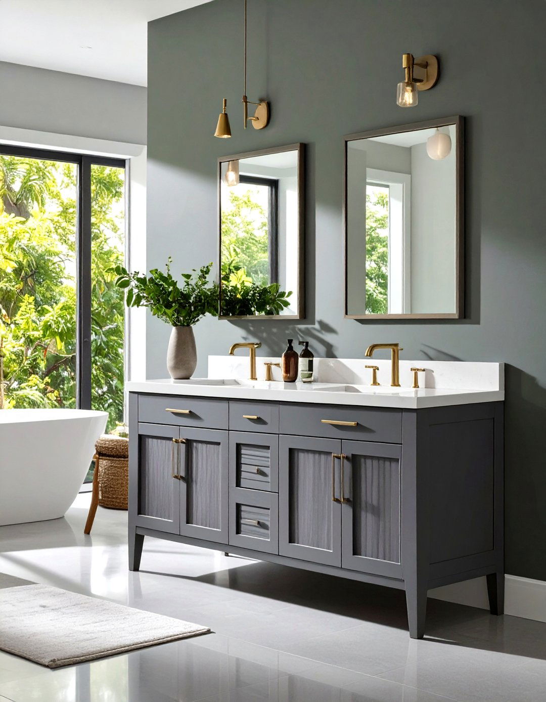 Grey Vanity with Textured Cabinet Doors - 24 Grey Bathroom Vanity Design Ideas
