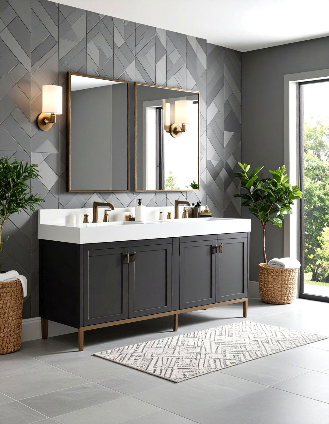 Grey Wallpaper Accent Bathroom - 24 Grey Bathroom Ideas