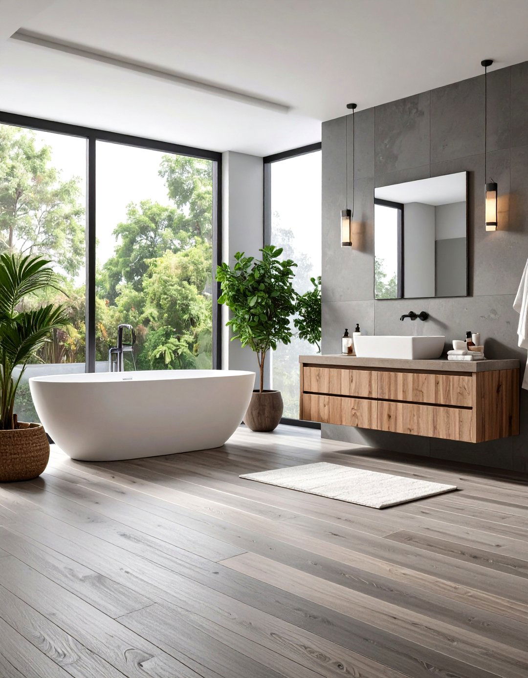 Grey Wood Look Tile Flooring - 24 Black and Grey Bathroom Ideas
