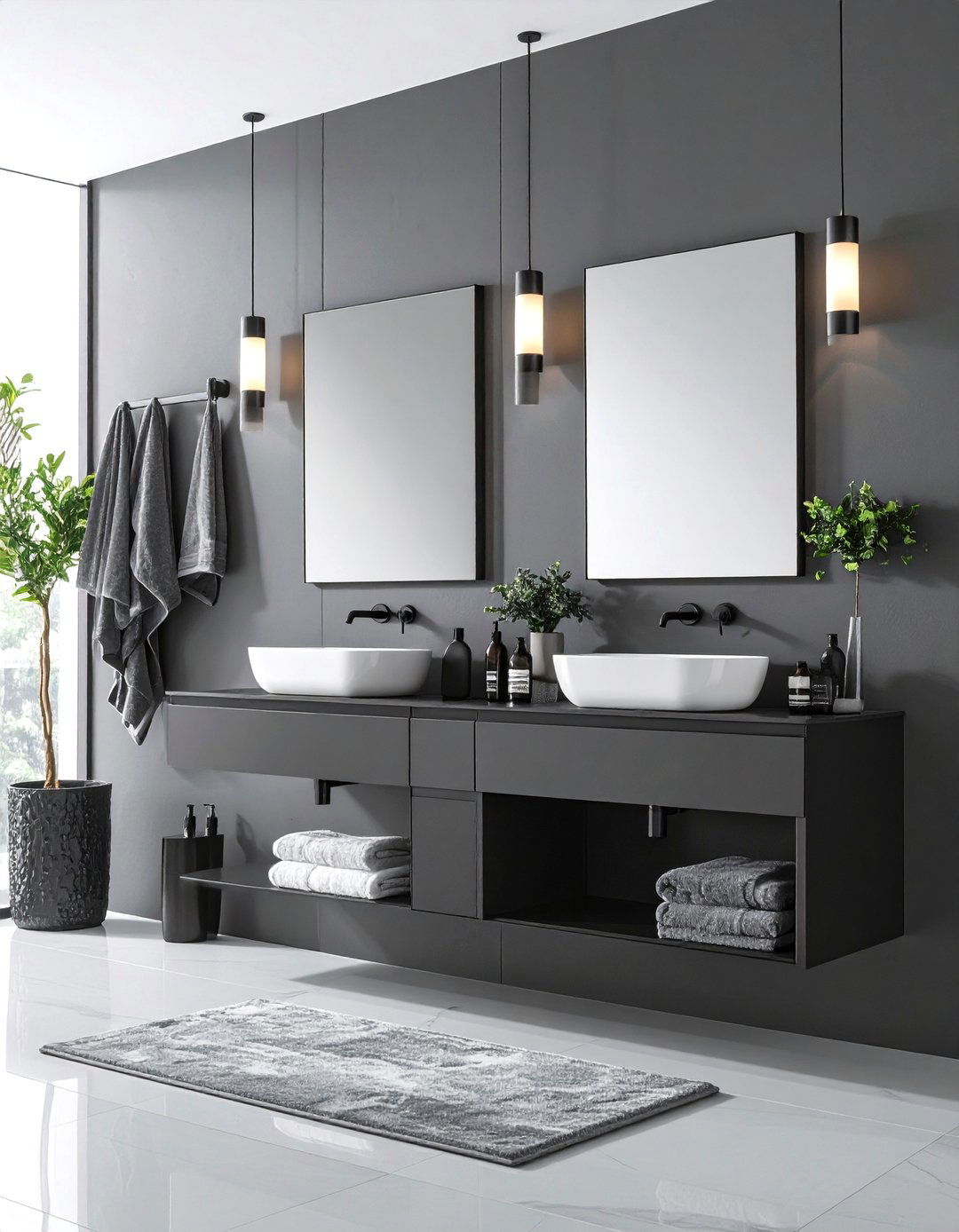 Grey and Black Accessory Coordination - 24 Black and Grey Bathroom Ideas