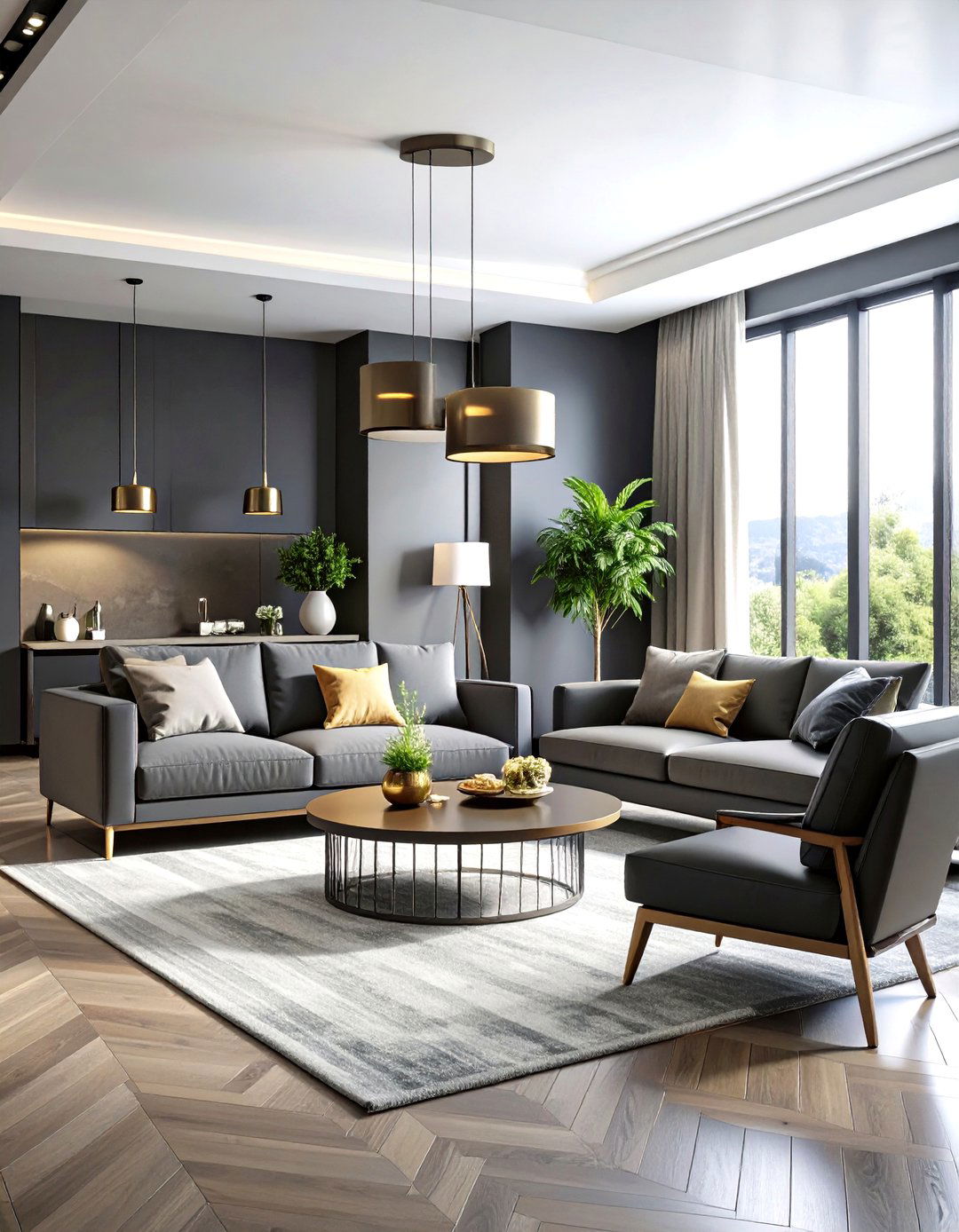 Grey and Black Dramatic Contrast - 24 Grey Living Room Ideas