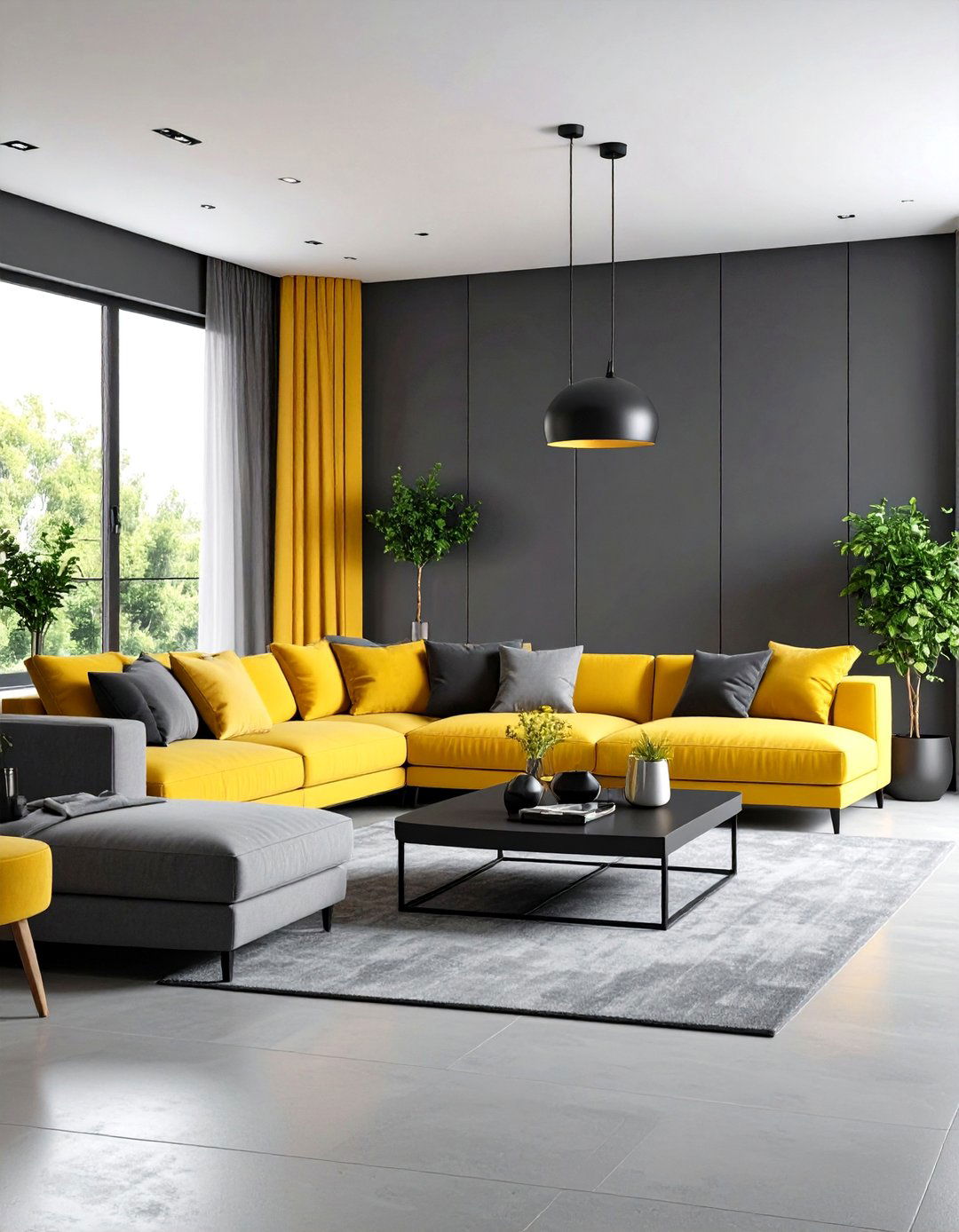 Grey and Mustard Contemporary Style - 24 Grey Living Room Ideas