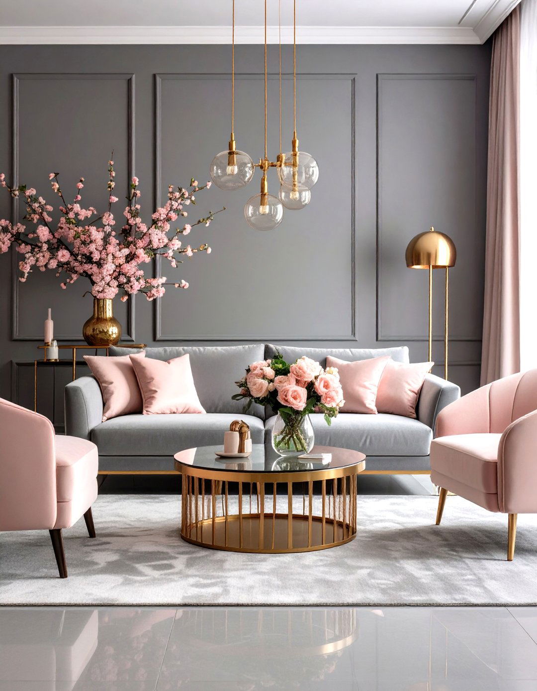 Grey and Pink Sophisticated Blend - 24 Grey Living Room Ideas