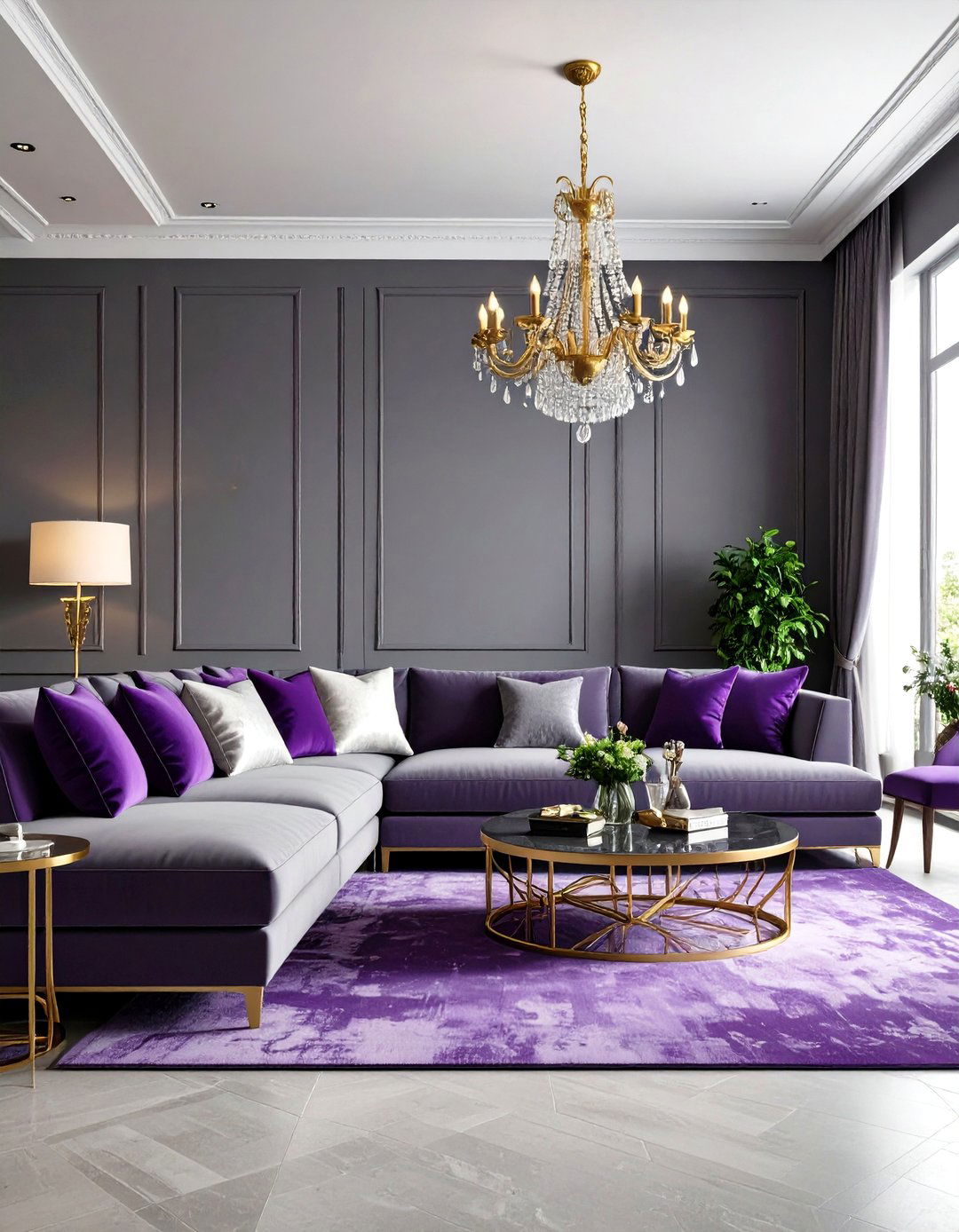 Grey and Purple Royal Theme - 24 Grey Living Room Ideas