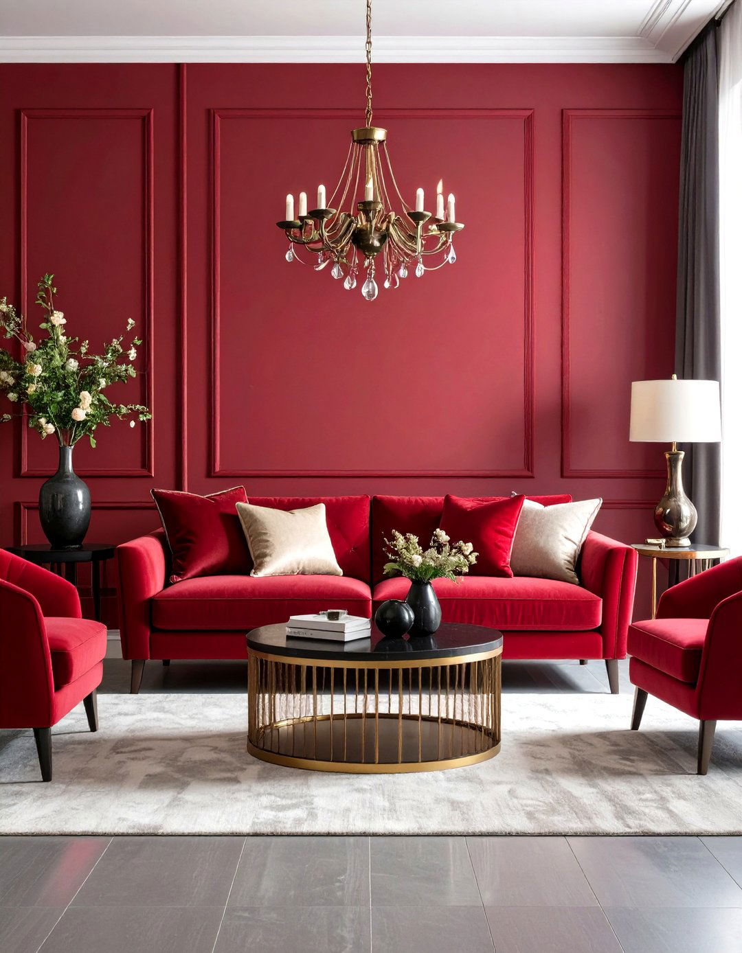 Grey and Red Bold Statement - 24 Grey Living Room Ideas