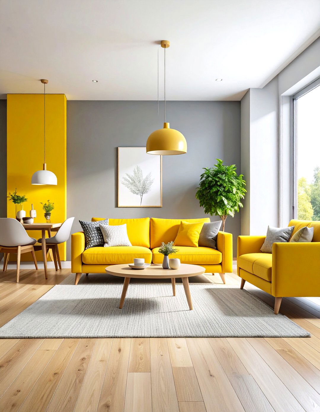 Grey and Yellow Vibrant Contrast - 24 Grey Living Room Ideas