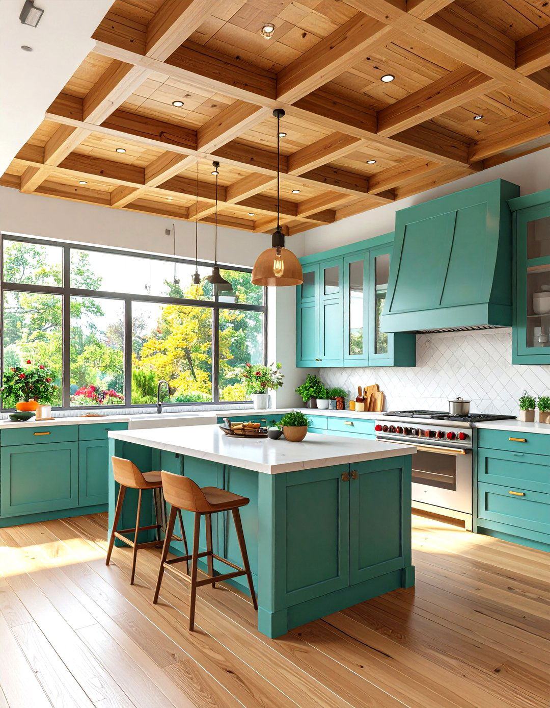 Grid Pattern Wood Kitchen Ceiling - 24 Wood Ceiling Kitchen Ideas
