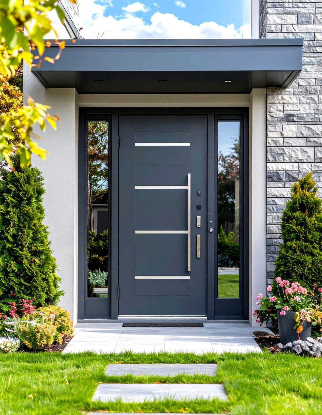 Gunmetal Grey Fiberglass Door with Urban Style - 24 Grey Front Door Ideas