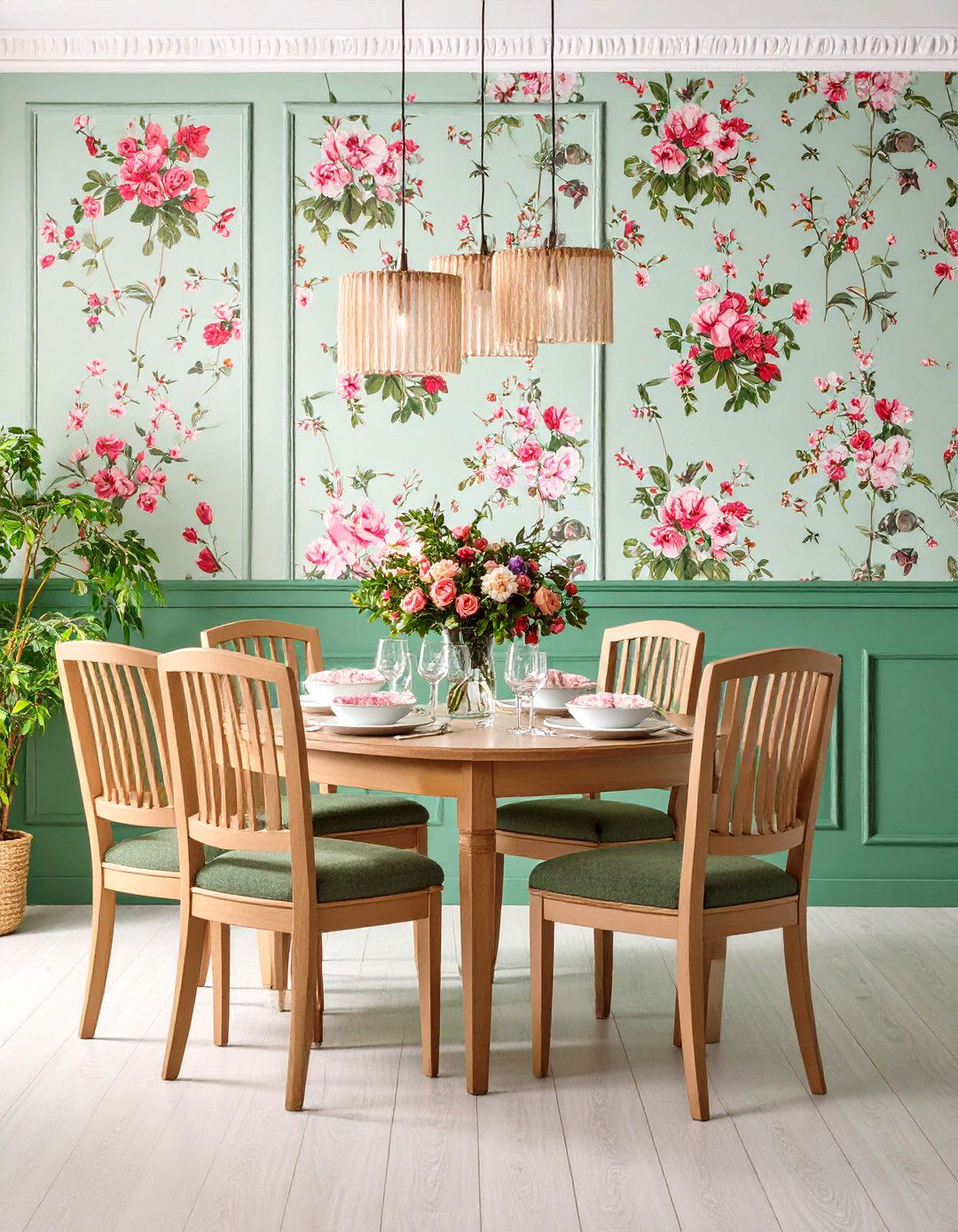 Half Wall Wainscot with Wallpaper - 24 Dining Room Wall Paneling Ideas