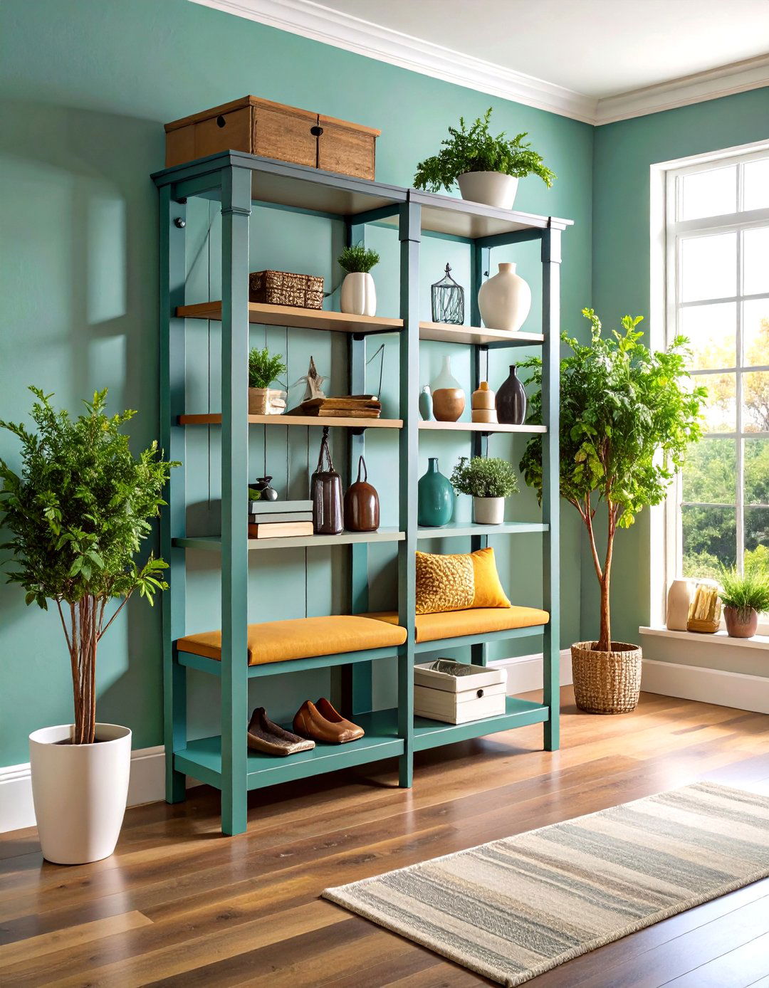 Hall Tree with Integrated Storage - 24 Entryway Storage Ideas