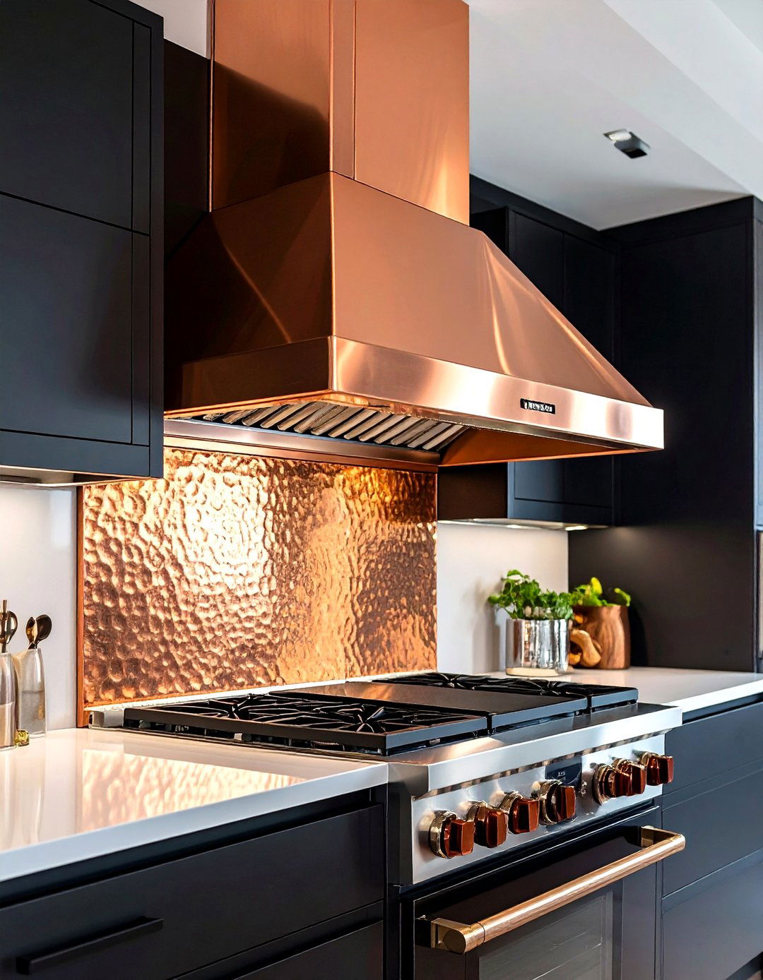 Hammered Copper Range Hood Centerpiece - 24 black and copper kitchen ideas