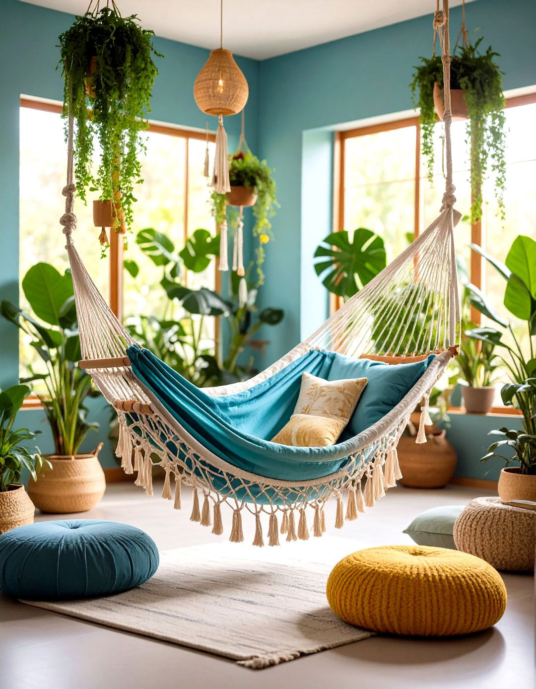 Hammock Meditation Swing Room - 24 Boho Meditation Room Ideas