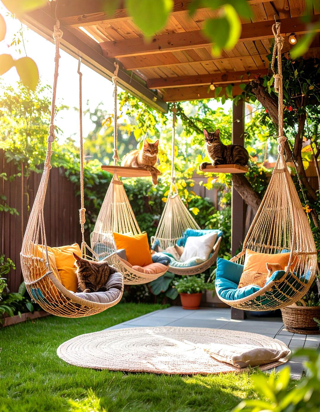 Hammock Style Suspended Cat Tree - 24 Outdoor Cat Tree Ideas