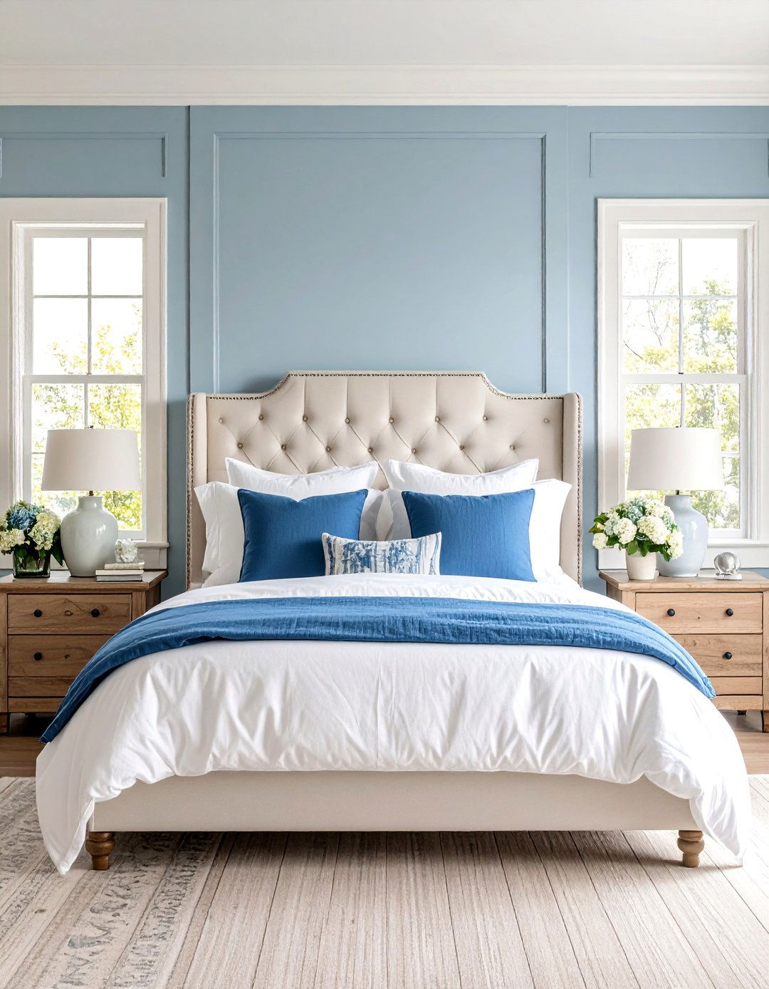 Hamptons Inspired Bedroom with Blue and White - 24 Cape Cod Upstairs Bedroom Ideas