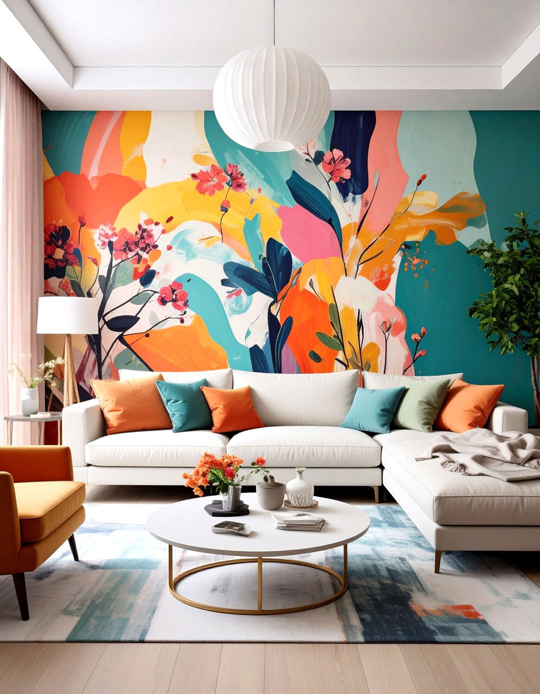 Hand Painted Mural Artworks - 24 Living Room Accent Wall Ideas