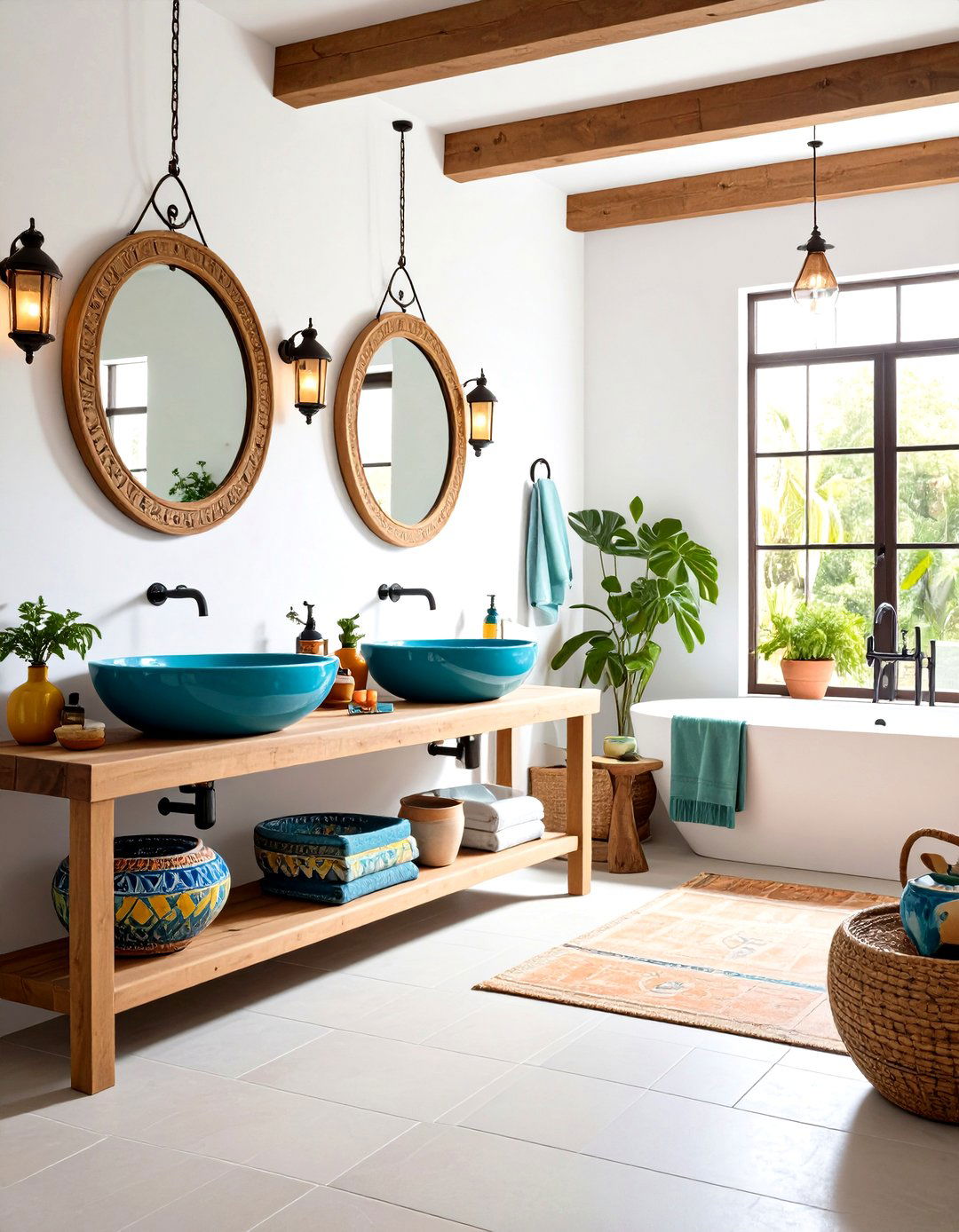 Hand Painted Pottery Bathroom - 24 Mexican Bathroom Ideas