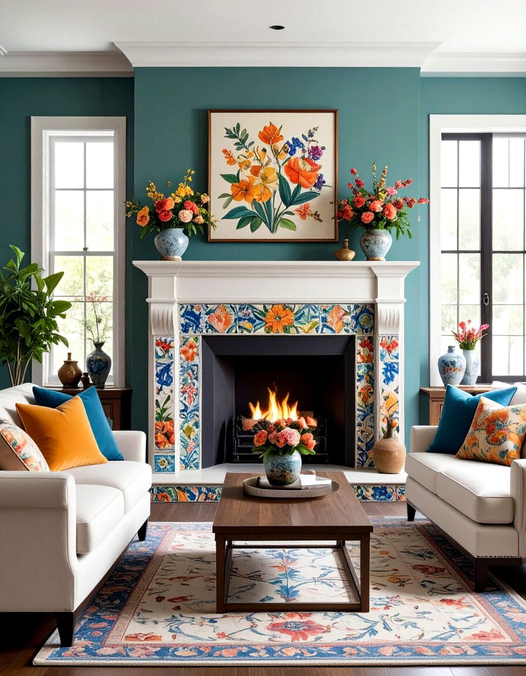 Handpainted Ceramic Tile Artistic Expression - 24 Fireplace Backsplash Ideas
