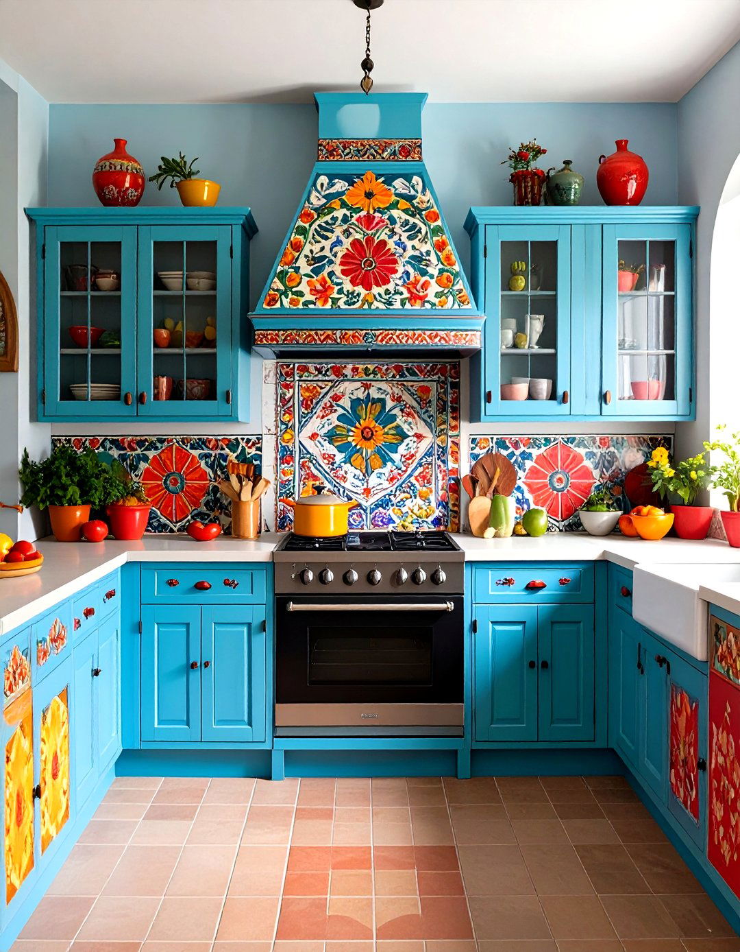 Handpainted Mexican Kitchen Cabinet Designs - 24 Mexican Kitchen Ideas