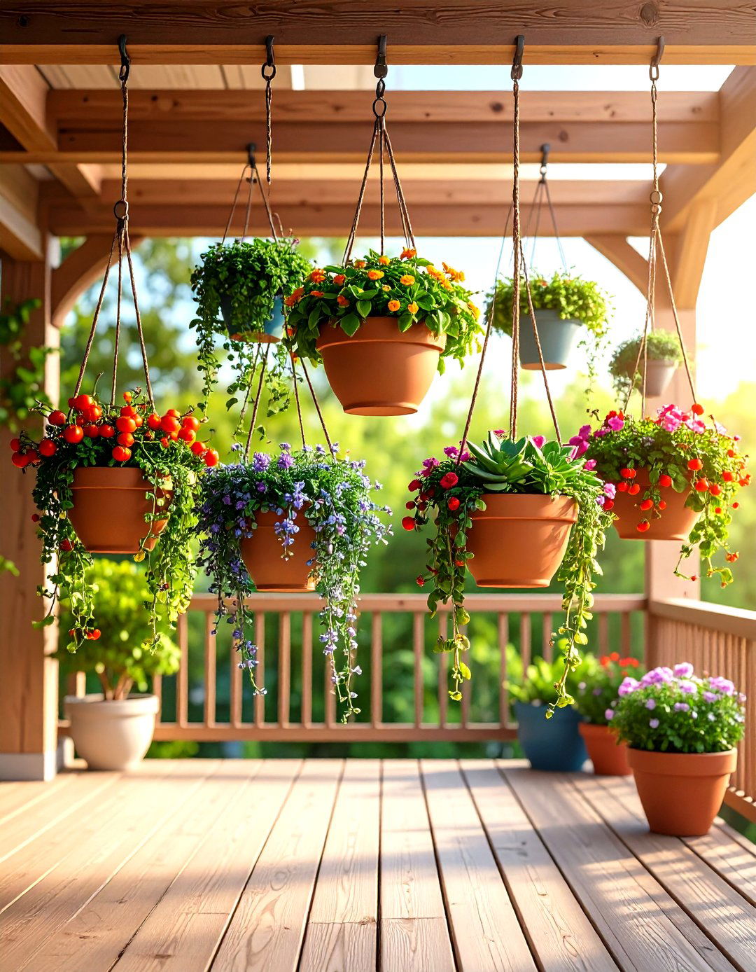 Hanging Basket Displays for Overhead Interest - 24 Deck Decorating Ideas With Plants