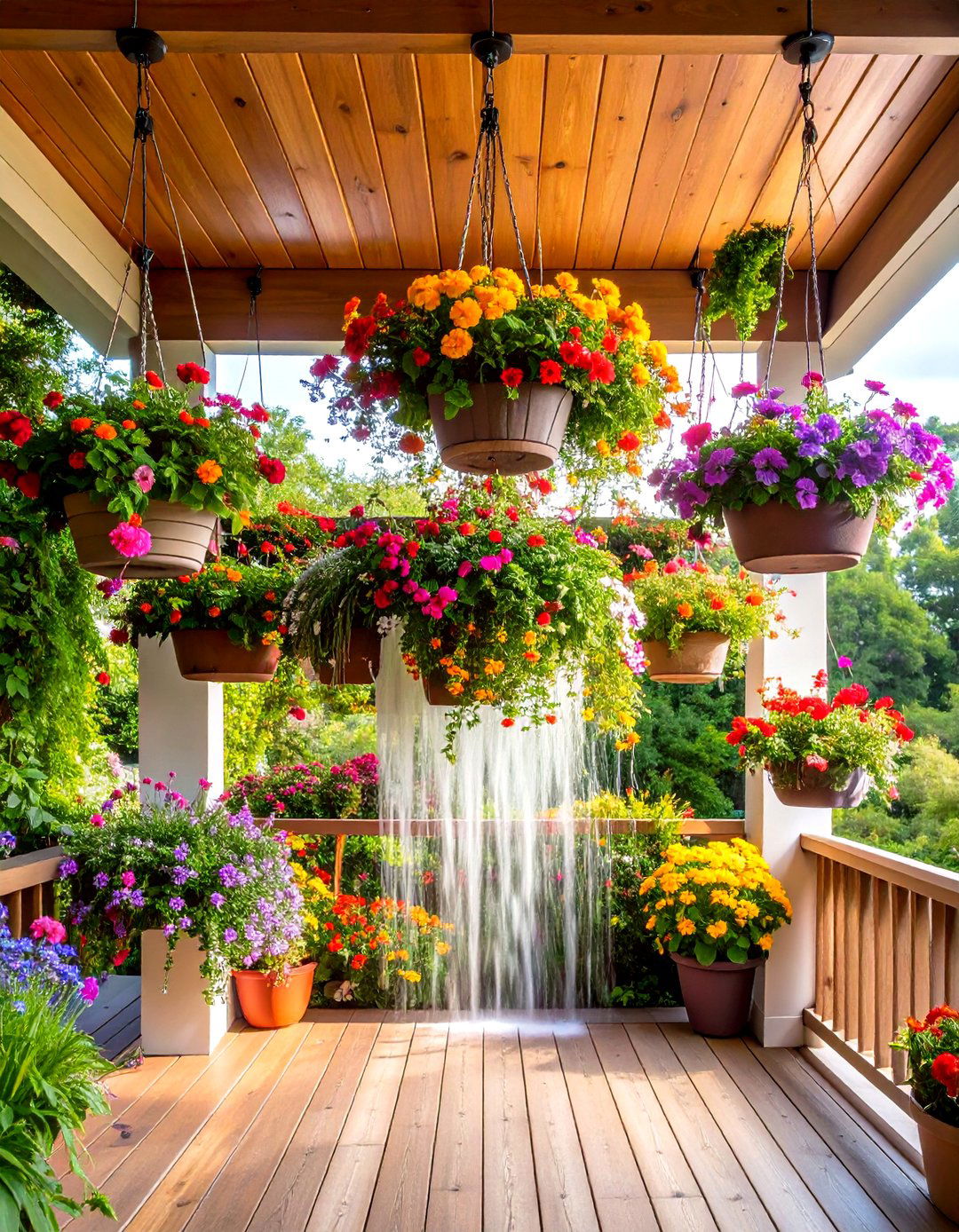 Hanging Basket Waterfall Garden - 24 Deck Decorating Ideas With Plant