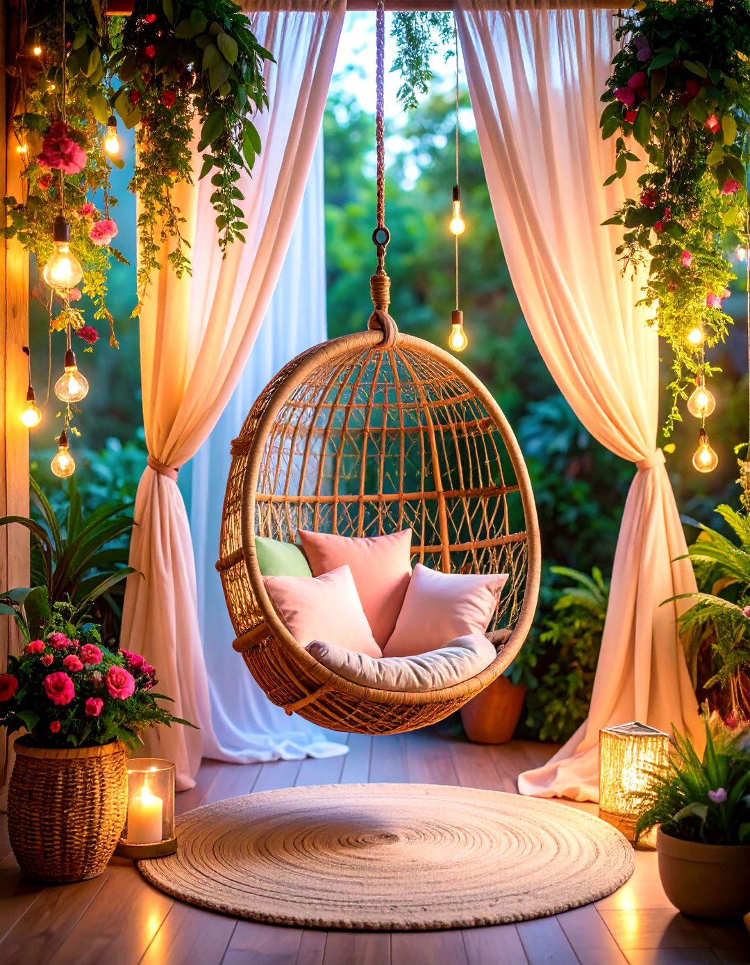 Hanging Chair Paradise - 24 Colorful Boho Decor Ideas