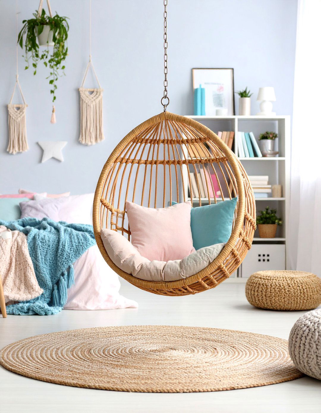 Hanging Chair Reading Nook - 24 Girls Boho Bedroom Ideas