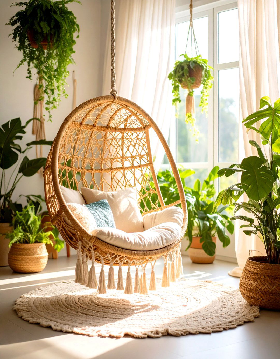 Hanging Chair Sanctuary - 24 Bohemian Home Office Ideas