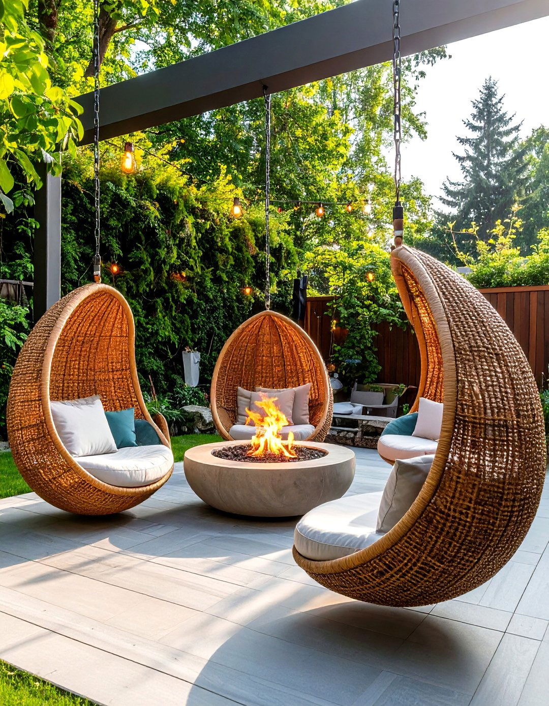 Hanging Egg Chair Fire Pit Lounge - 24 Fire Pit Seating Ideas