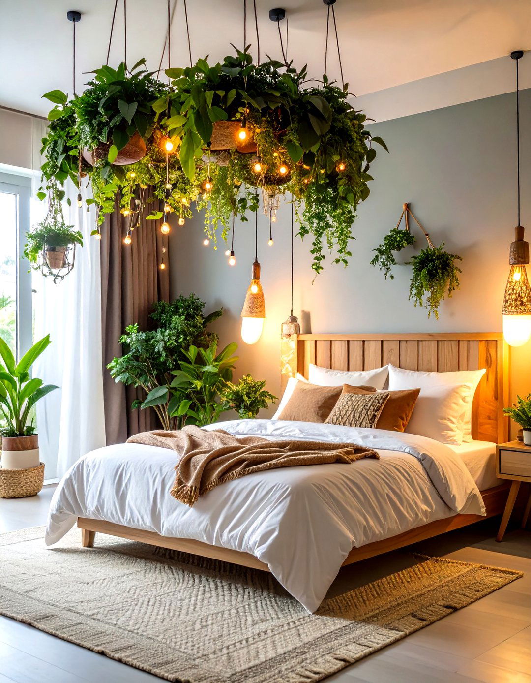 Hanging Plant Garden Hipster Bedroom with Suspended Greenery - 24 Hipster Bedroom Ideas