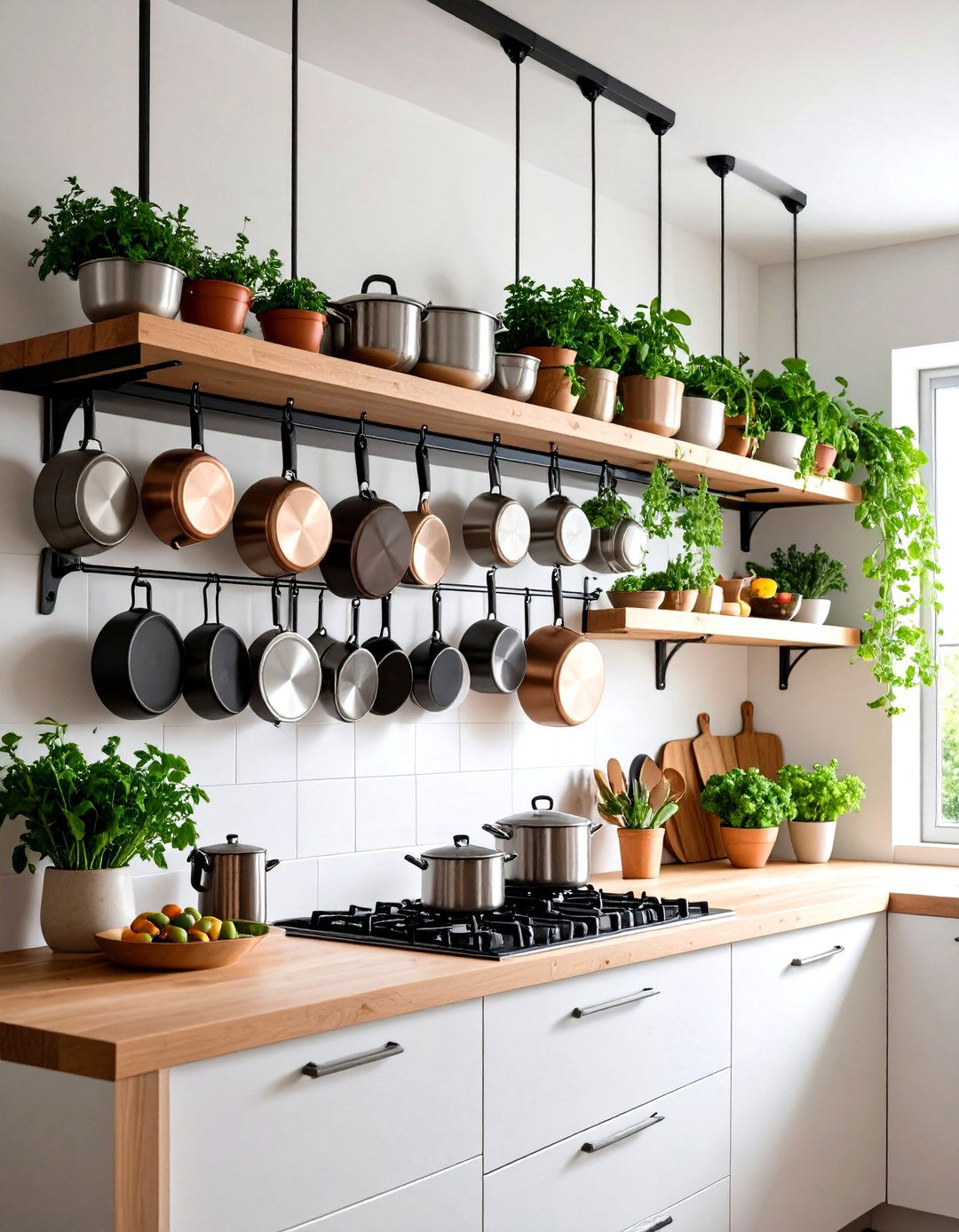 Hanging Pot and Pan Rail Systems - 24 Small Kitchen Storage Ideas