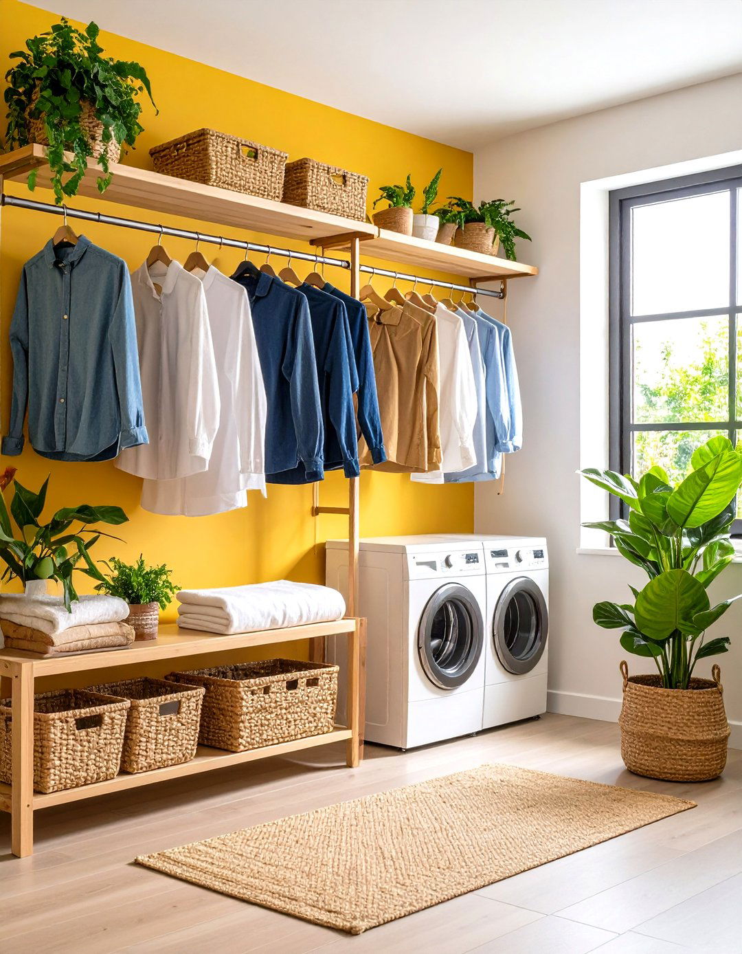 Hanging Rod Mudroom Laundry Setup - 24 Mudroom Laundry Room Ideas