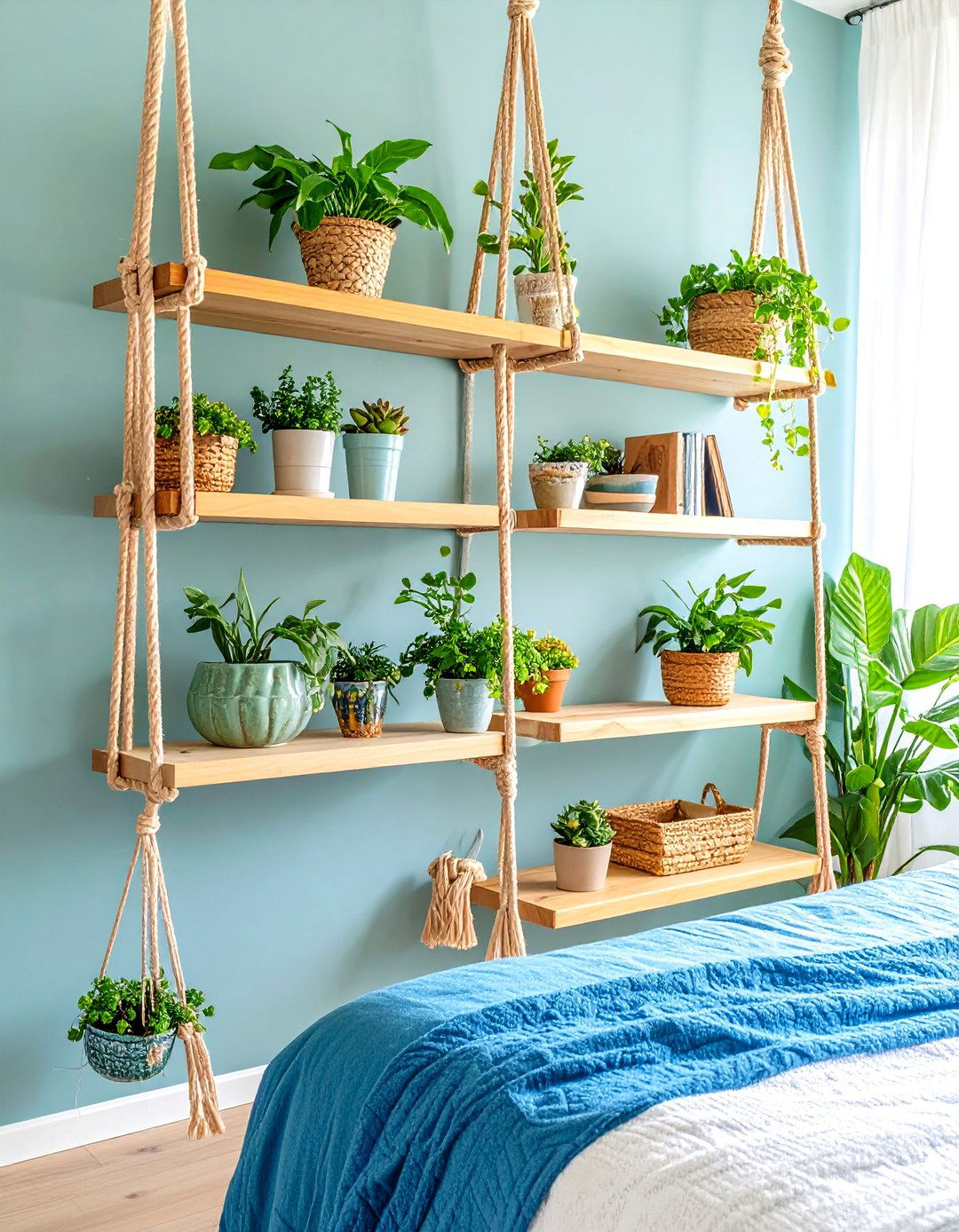 Hanging Rope Shelving Designs - 24 Bedroom Shelving Ideas