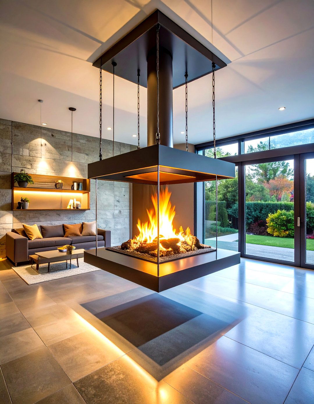 Hanging Suspended Fireplace - 24 Basement Fireplace Ideas