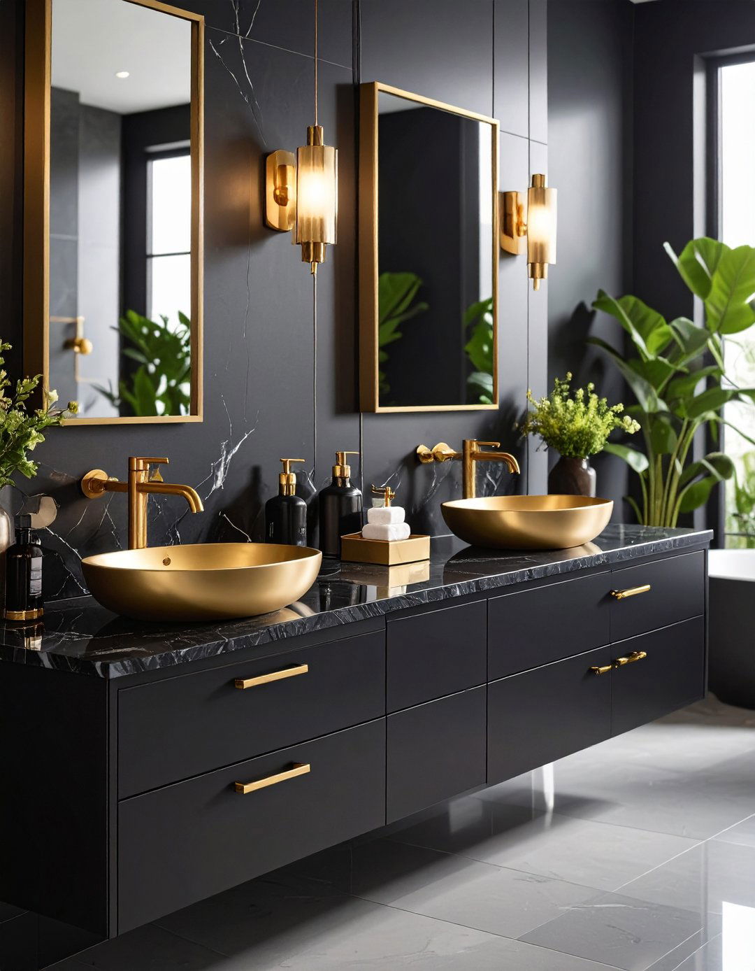 Hardware Accent Detail Focus - 24 Black and Gold Bathroom Ideas