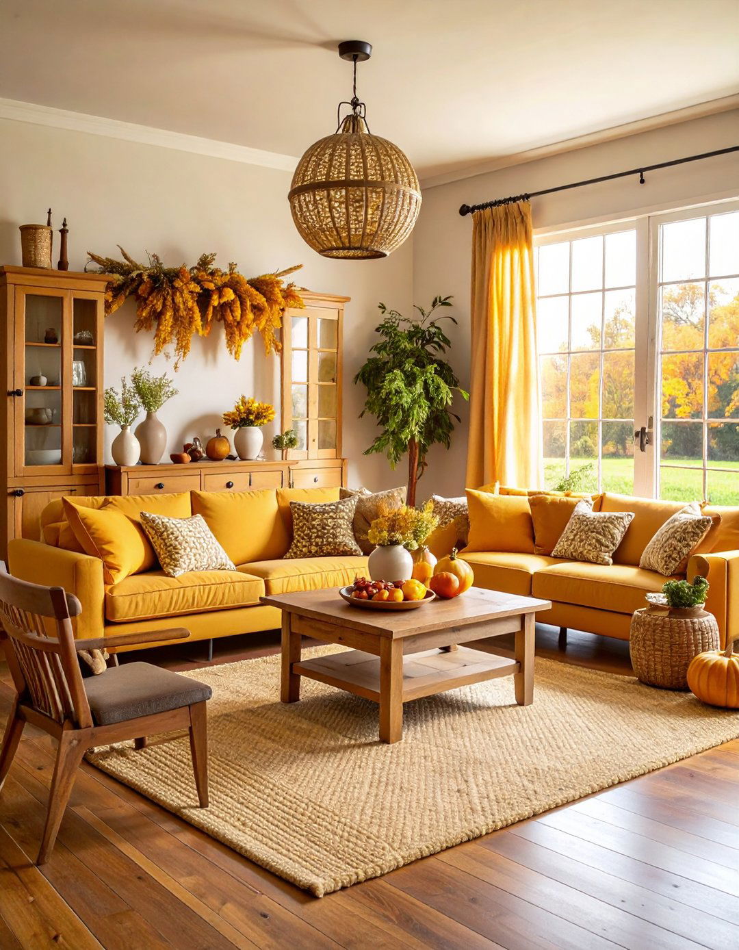 Harvest Gold Kitchen Living Space - 24 Primitive Living Room Ideas