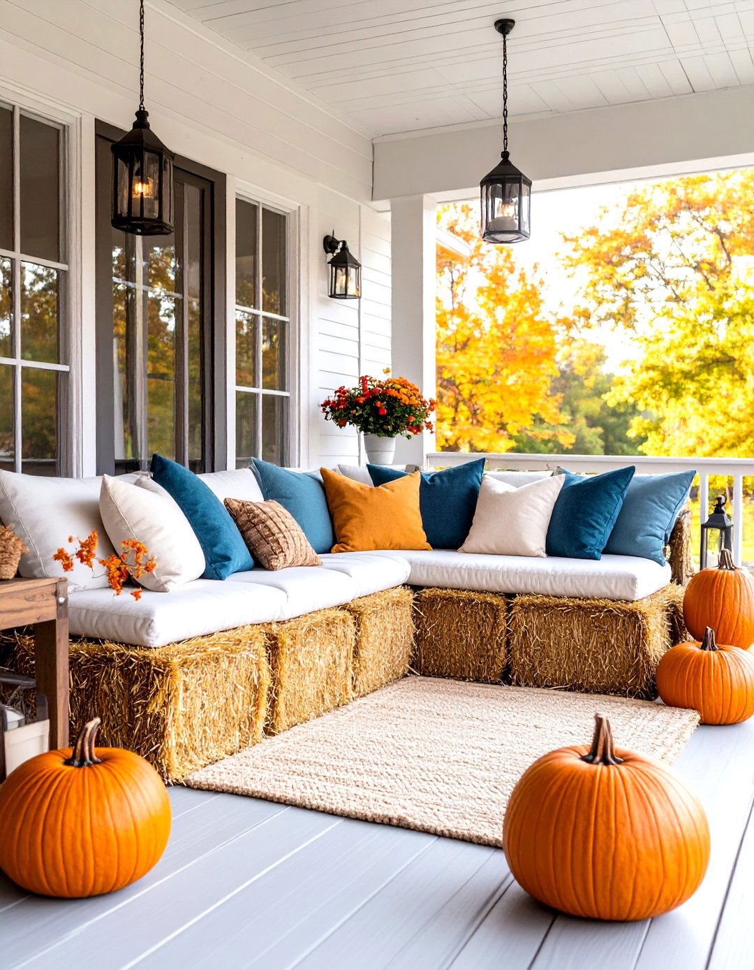 Hay Bale Seating Arrangement - 24 Fall Porch Decor Ideas